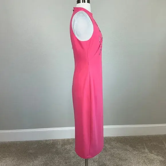 Aidan Mattox Beaded Cut Out Midi Sheath Cocktail Dress Coral Pink Size 6 - Picture 4 of 11